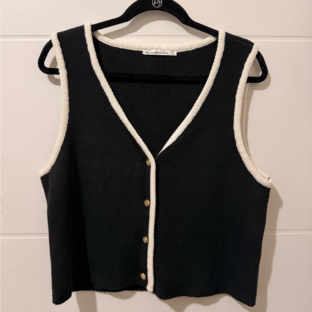 Abercrombie & Fitch Black Knit Vest with White Trim